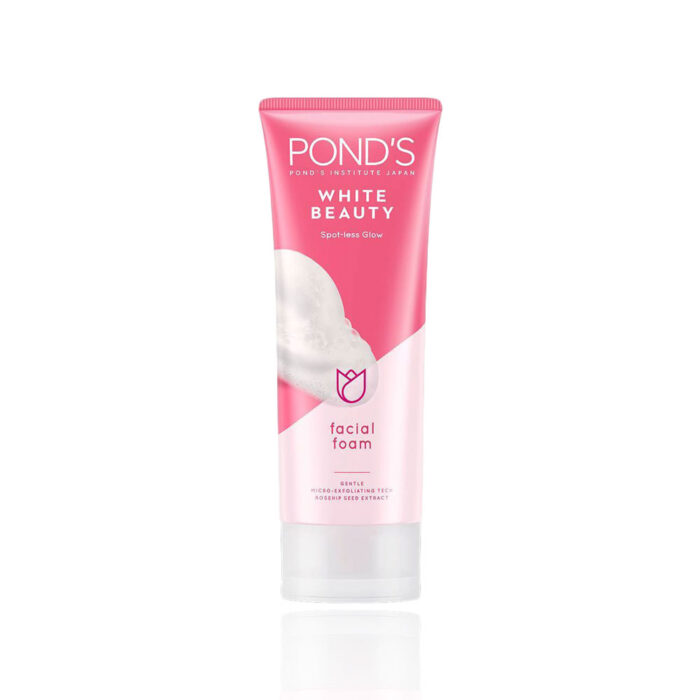 ponds white beauty spot less glow facial foom gentle micro exfoliating tech rosehip seed extract