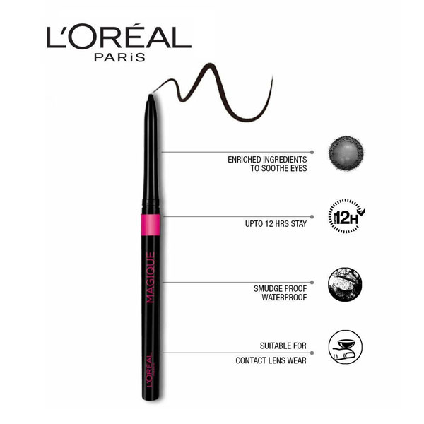 loreal paris kajal magique supreme black up to 12h smudge proof water proof extraodinary care 01