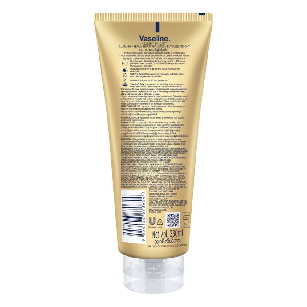 Vaseline Healthy Bright Gluta Hya Serum Brust Uv Lotion Flawless Glow 300ml 1